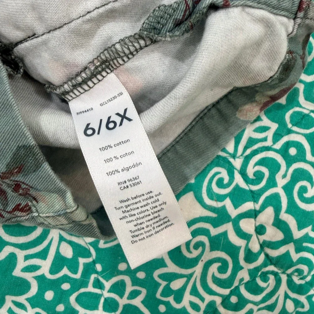 OshKosh Bgosh Girls Floral Utility Jacket Sage Green Cotton Size 6/6X